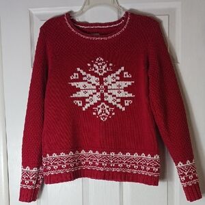 Bass Knit Sweater Festive Cozy Cottage Winter Snowflake Size M